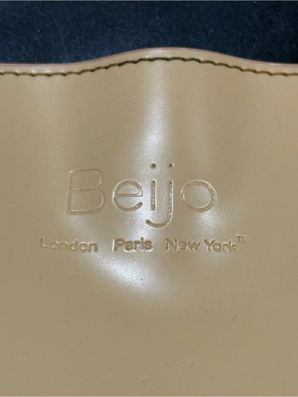 Beijo Black Patent Backpack Tote with Tan Front Pocket and Straps